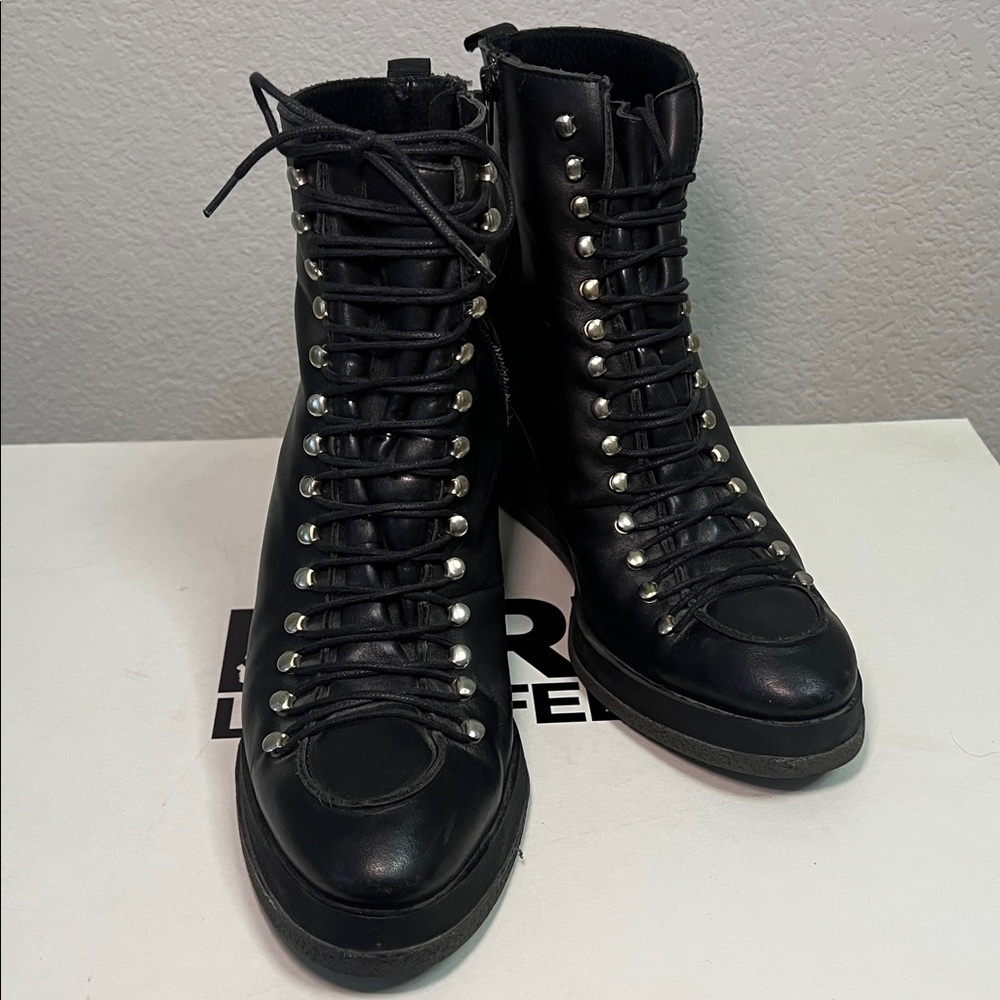 Miista Black Leather Studded wedge Combat Boots- size 40